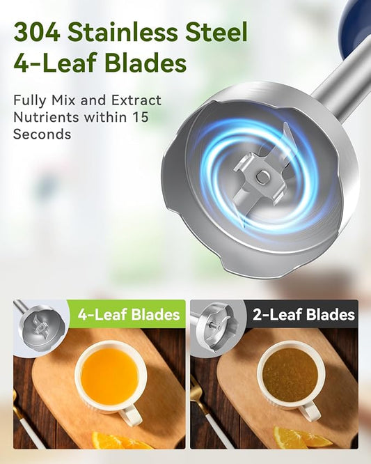 Immersion Blender Handheld 5 in 1 Hand Blender, 1000W Hand Mixer Stick, BPA-Free 12 Speed Handheld Blender 304 Stainless, Beaker, Chopper, Whisk and Milk Frother, Soup, Smoothies, Baby Food, Sauce