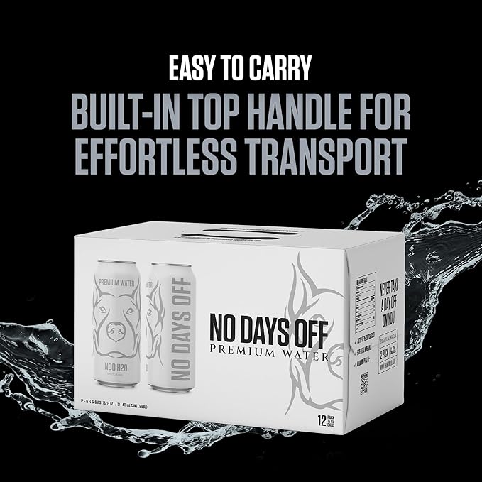 NO DAYS OFF Premium Water - 12 Pack, 16 fl oz, Still - 8.1pH Alkaline Ultra-Purified Reverse Osmosis with Electrolytes & Minerals - Calcium, Magnesium, Potassium - BPA-free 100% Recyclable Cans