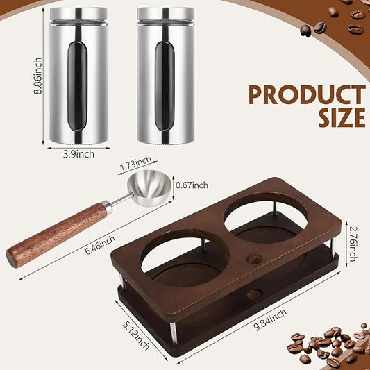 Suclain Stainless Steel Coffee Grounds Canisters with Shelf 2 x 50oz Sugar Coffee Bean Storage Container with Airtight Threaded Lid Glass Window Scoop Kitchen Jar Set for Bar Creamer Nut Tea