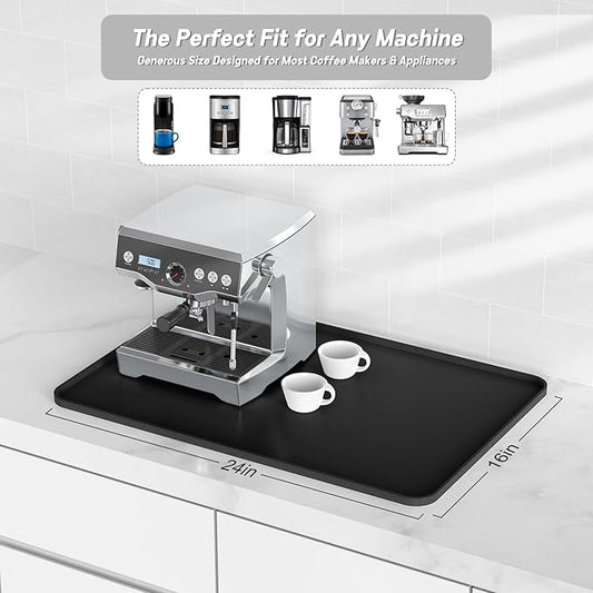 Garolue Silicone Coffee Mat,24×16" Waterproof Heat Resistant Bar Mat for Espresso Machine Station Accessories,Non Slip Dish Drying Mat for Kitchen Counter,Home Decor Essentials,Fit Under Coffee Maker