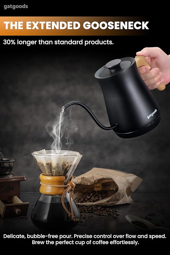 Electric Gooseneck Kettle – Precise Temperature Control, 1200W Fast Boil, Keep Warm Feature, Ideal for Pour-Over Coffee and Tea, 27oz Stainless Steel Interior