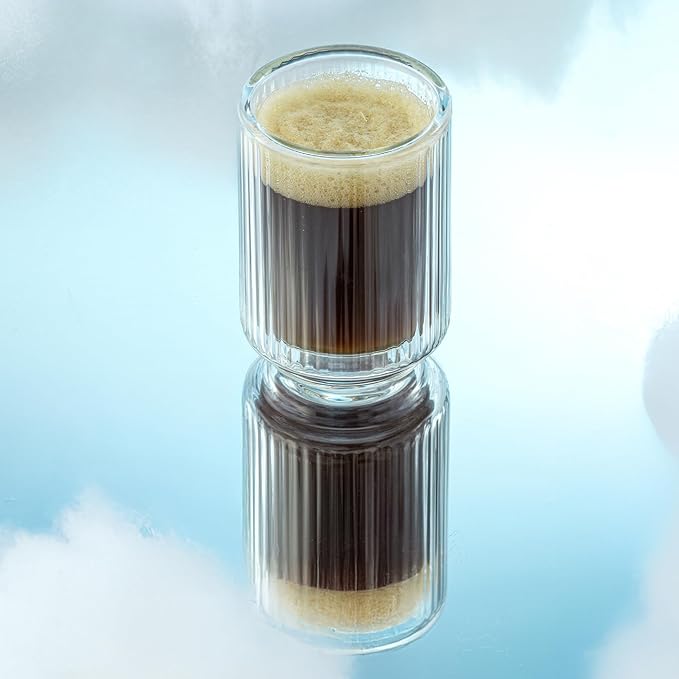 JoyJolt Haven Fluted Stackable Espresso Cups Set of 4, 2.5oz Ribbed Double Wall Glasses, Stacking Insulated Coffee Cup Set, Small Glass Coffee Cups for Espresso Machine Accessories