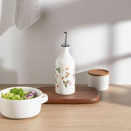 Sweejar Ceramic Olive Oil Dispenser Bottle for Kitchen, 15.5 Oz Relief Opaque Oil and Vinegar Dispenser Bottle with Spout, Suitable for Soy Sauce, Coffee Syrup, Liquids (Strawberry)