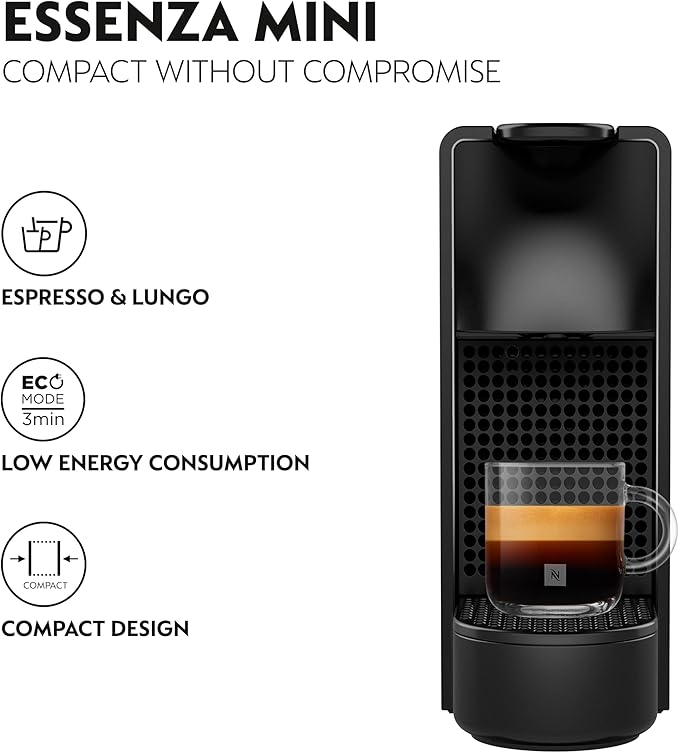Nespresso Essenza Mini Espresso Machine by Breville with Milk Frother,20.3 fl oz, Piano Black