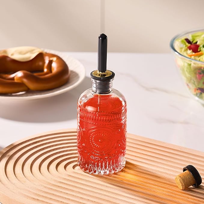 Baalaka 1pcs Glass Coffee Syrup Dispenser Bottles 7 OZ, Simple Syrup Bottles with Metal Pour Spout, Syrup Dispenser for Coffee Bar Accessories for Maple Honey Syrup Oil and Sauces
