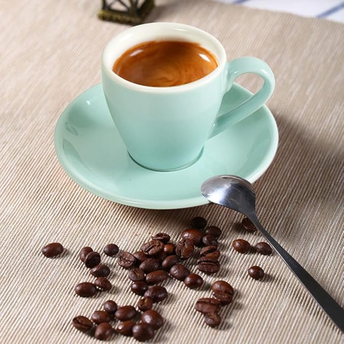 ionEgg Porcelain Espresso Cup with Saucer And Stainless Steel mini Spoons, Espresso shot Cup, 80ml/2.7Oz, Pack of 2, Blue