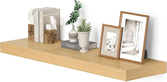 Vivelove 10 inches Deep Floating Shelves 36 inch Long, Single Wall Shelves Heavy Duty 70 lbs for Bedroom, Bathroom, Living Room, Kitchen, Office, Modern Shelf Home Decor, Set of 1, Oak