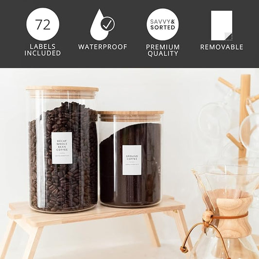 SAVVY & SORTED Coffee Bar Essentials Labels Stickers | 72 Coffee Syrup Labels Coffee Station Organizer