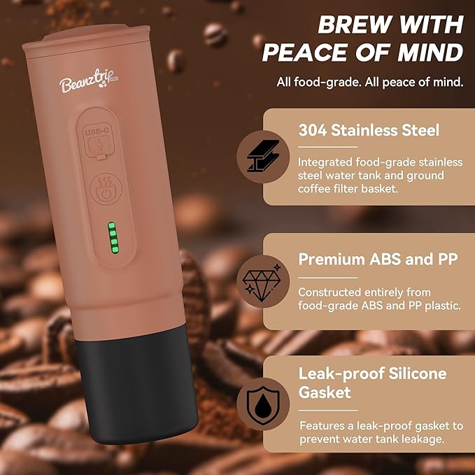 H02PRO Travel Coffee Maker, Portable Espresso Machine for Camping, 20 Bar Mini Coffee Maker Compatible with NS Capsule & Ground Coffee, Battery Operated Self-heating Car Coffee Machines for Travel