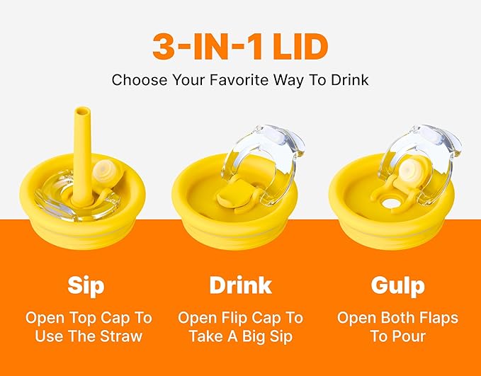 VINUR Kids Tumbler with Handle-14 oz Stainless Steel Double Wall Vacuum Insulated Tumbler with Lid and Straw, Travel Water Cup for Girls (Apple Green)