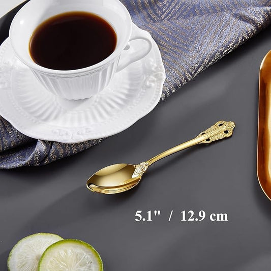 KEAWELL Luxurious 5.1-Inch Espresso Spoons Set - 6 Pieces - Mini Coffee Spoon, 18/10 Stainless Steel - Gorgeous Design with Exceptional Mirror Polished Finish (Gold)