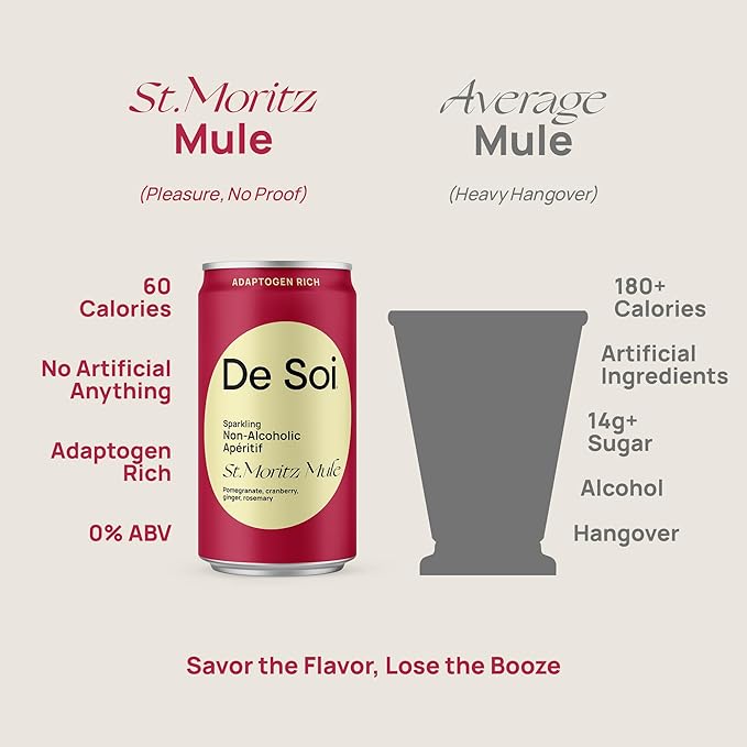 De Soi St. Moritz Mule Mocktails NA Drinks 8 fl oz (12-pack) - Adaptogen Drink, Sparkling Drink with Calming Botanicals, Mocktail Drinks, Gluten Free, No Artificial Flavors