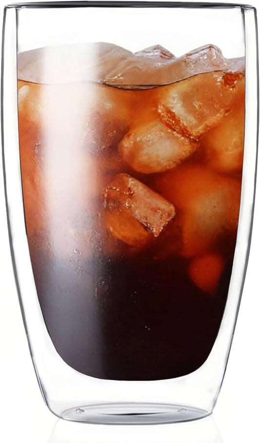 17oz Double Wall Glass Coffee Mugs, Insulated Coffee Mug, Clear Borosilicate Glass Coffee Cups for Cappuccino, Tea, Lightweight and Microwave Safe