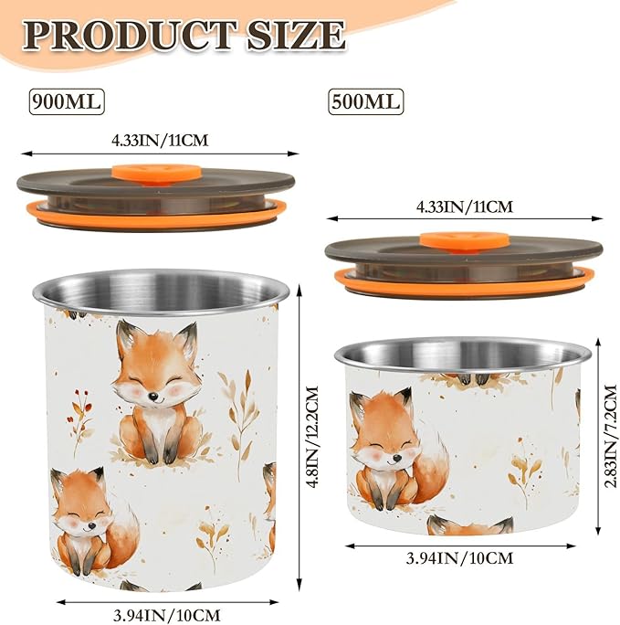 ALAZA Cute Fox Watercolor Airtight Coffee Bean Canister 900ml Food Storage Containers with Lids For Gournd, Tea, Sugar, Flour, Rice, Cereal, Candy Cookie Jar