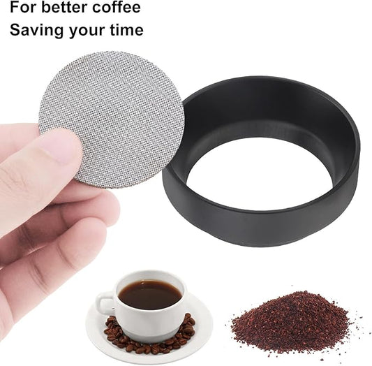 51mm Espresso Dosing Funnel and Stainless Steel Puck Screen, Magnetic Espresso Accessories Coffee Dosing Ring, Reusable Espresso Puck Screen Fits 51mm Portafilter Funnel, Reusable Strainers Tools