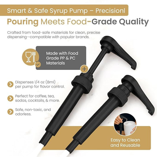 2-Pack Black Plastic Bottle Syrup Pumps – Fits 750ml / 25.4 oz Bottles – Compatible with Torani & More – IMPORTANT: Will Not Fit Glass Bottles – Coffee Syrup Dispenser
