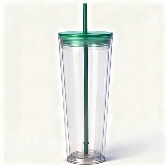24oz Tumbler with Lid and Straw, Leak Proof and Double Wall Insulated Reusable Plastic Cups,Travel Reusable Iced Coffee Cup (1, Green)