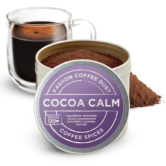 Coffee Dust Flavoring Powder Cocoa Calm (120 Servings) - Coffee Dusting Flavor Variety Pack, All Natural Syrup Alternative, Adds Aroma, Taste & Whole30 Wellness to Drinks & Tea - Creamer Alternative