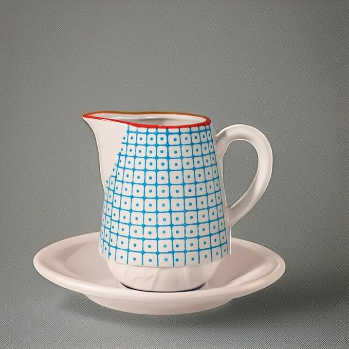 Bloomingville Ceramic Creamer Carla – 8.75 fl oz Blue Stoneware Milk Pitcher with Handle – Handmade Sauce Jug with Stamp Decor – Microwave & Dishwasher Safe – Scandinavian Tableware