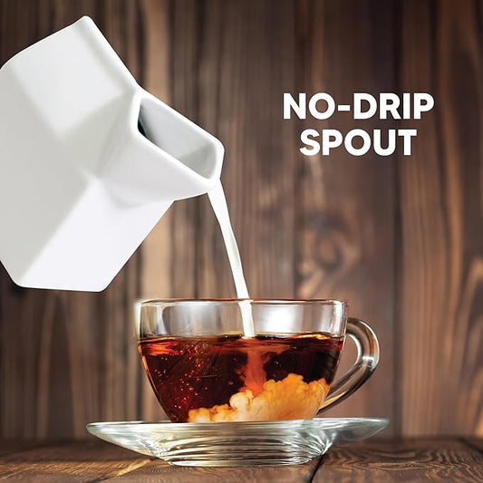 HIC Kitchen Milk Carton Creamer, Fine Porcelain, 6-Ounce, For Serving Milk, Cream, Syrup, Dressings, And Sauces