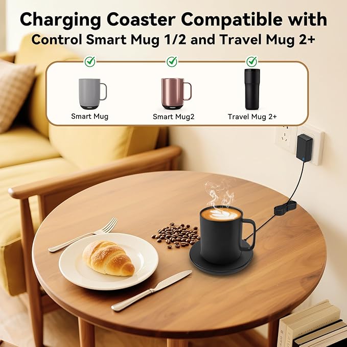 Replacement Charging Coaster 2 for Temperature Control Smart Mug 2,Mug1,Cisain Mug Power Cord Compatible with Em/BER Smart Cups (Black)