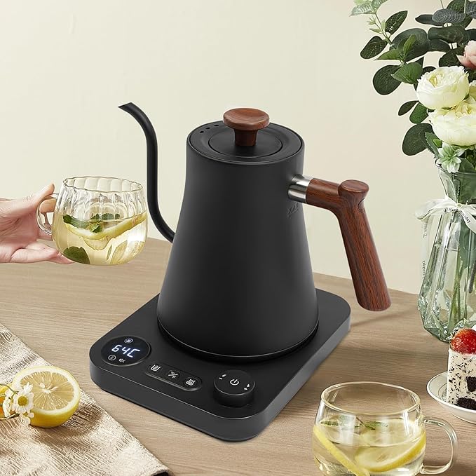 Electric Gooseneck Kettle, Stainless Steel Inner, Temperature Control, 1200W 0.9L Electric Tea Kettle for Brewing Coffee Tea