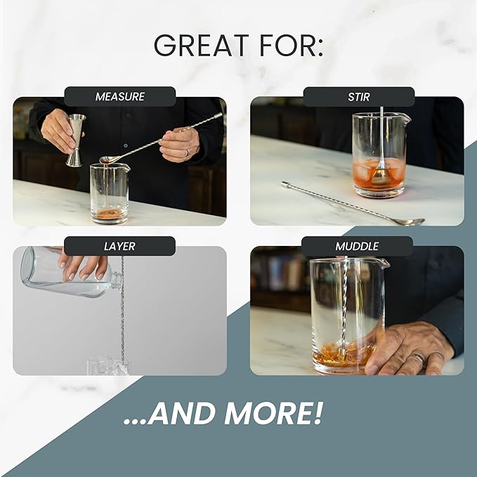 A Bar Above Bar Spoon Set, Spiral Handle, Stainless Steel Mixing Spoons for Cocktail Mixer Set, to Stir and Layer, Basic Professional or Home Bars Accessories (Black, Spiral)