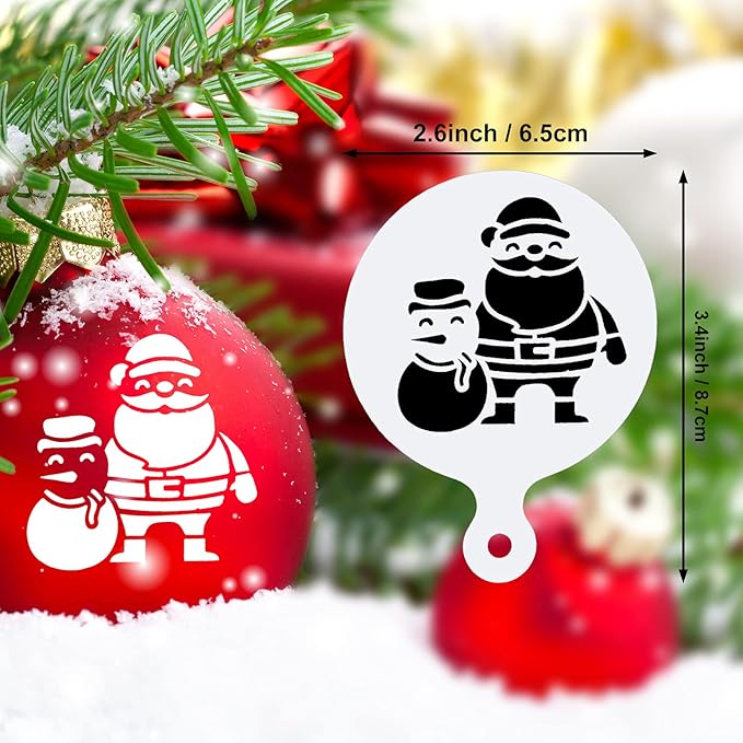 Honeydak 60 Pcs Christmas Stencils Crafts Reusable for Painting on Wood Coffee Cake Stencils Small 3.4X 2.6 inch for Holiday Ornament DIY(Snowman Style)
