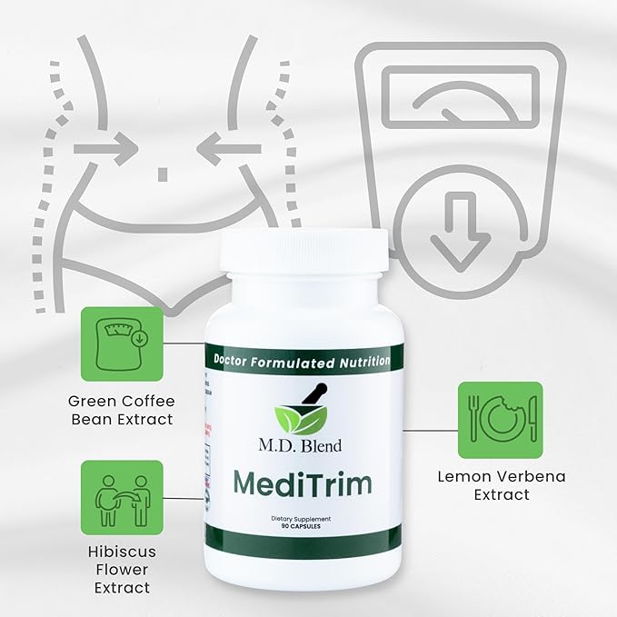 M.D. Blend M.D. MediTrim - Expert Formulated Supplement Energy, Satiety, & Physique Goals - Smooth System Balance - Green Coffee Bean, Green Tea, Apple Cider Vinegar, Hibiscus - 90 Capsules
