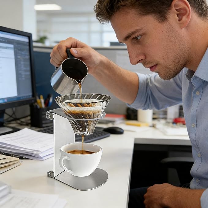 Pour Over Drip Holder – Portable Espresso Stand, Foldable Aluminum Station, Compact Brew Frame | Stable Cup Support, Space Saving Design, Lightweight Travel Setup, Manual Coffee Brewing Accessory For