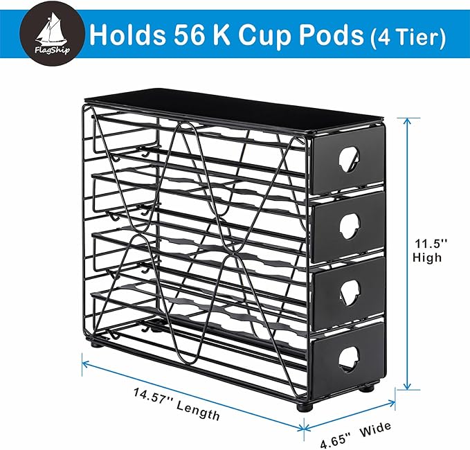 Flagship K Cup Holder for Keurig Pod K Cup Storage 4 Tier K Cup Drawer Organizer for Counter (56 Pods Capacity)