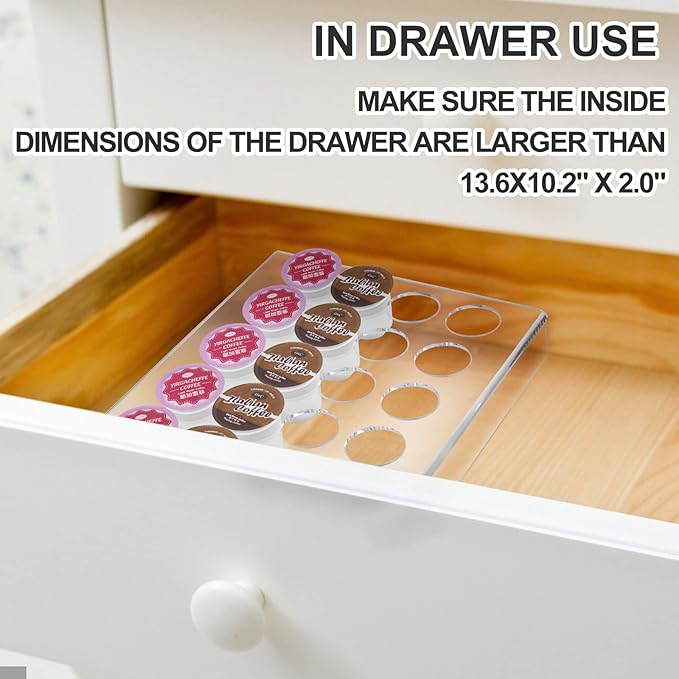 K Cup Coffee Pods Holder for 24 Pods, Clear Arcylic K Cup Coffee Organizer Tray for Drawer or Countertop Storage in Office and Kitchen