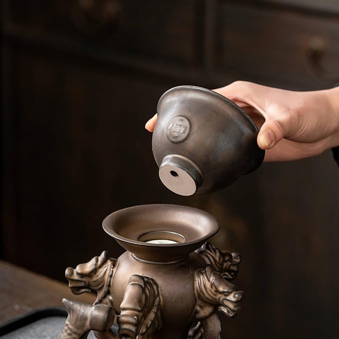 Kungfu Tea Sets Ceramic Teapot with Infuser Loose Leaf Tea Teapot with 8 cups (Antique Brass Dragons)
