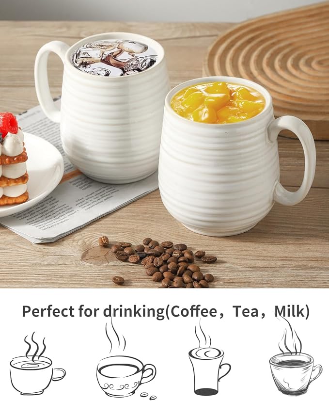 HASENSE Large Coffee Mug,20 oz Ceramic Tea Cup for Office and Home, Big Coffee Mug with Handle for Latte Coffee Tea Soup, Dishwasher and Microwave Safe, 1 PCS (Clay-Infused White)