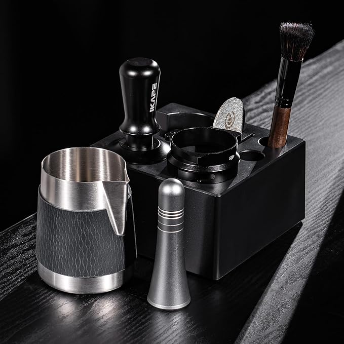 IKAPE 53MM Espresso Tamper Kit 6 in 1, Coffee Tamper, WDT Tool, Magnetic Dosing Funnel, Puck Screen, Milk Pitcher, Cleaning Brush