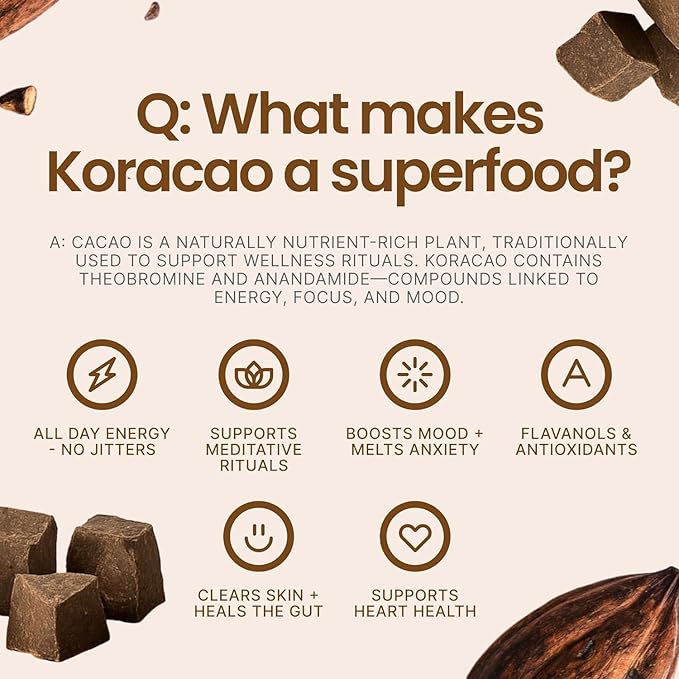 KORACAO Sustainably Harvested Cacao | Ideal Superfood for Everyday Bliss | Ceremonial Grade Cacao | Enhance Your Spiritual Journey with Ancient Superfood Delight - 1 Pound
