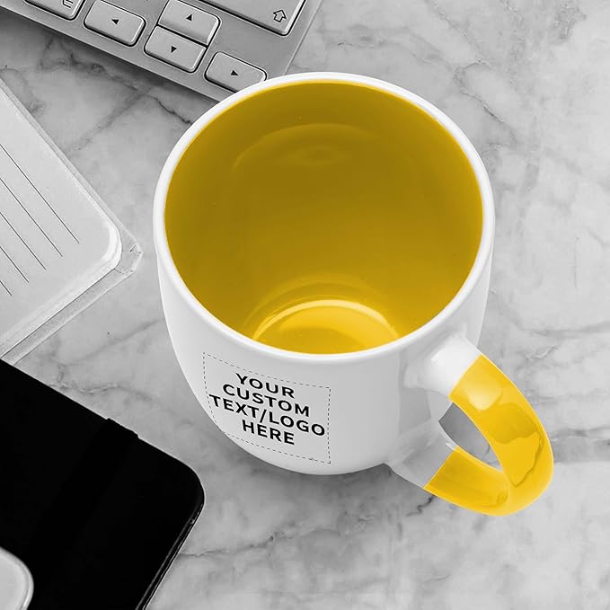 Custom Bistro Style Large Coffee Mugs 16 oz. Set of 10/50/100, Personalized Bulk Pack - Perfect for Coffee, Tea, Espresso, Hot Cocoa, Other Beverages - Yellow