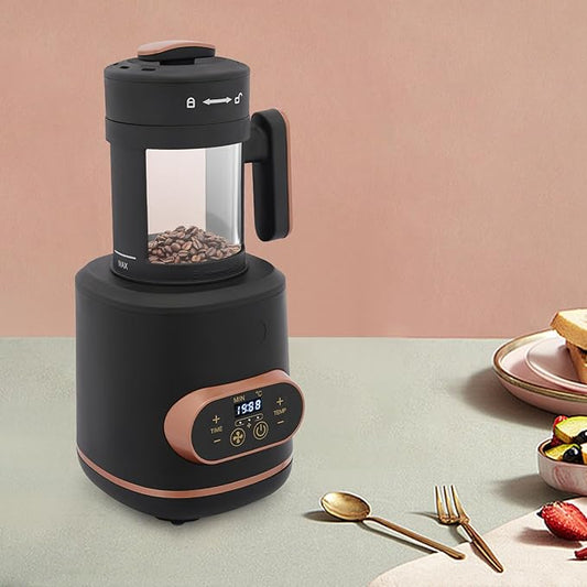 Electric Coffee Bean Roaster Machine 1500W 100g/0.22lbs Capacity Home Use Coffee Roaster With LED Display Timer Temperature Control 3 Speed Fan For DIY Fresh Roast US Plug 110V Black 7.09x13.39in