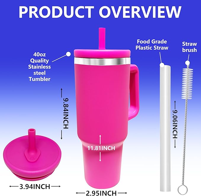 40-OZ Insulated Water Bottle,Insulated Stainless Steel Tumbler,Reusable Cold Drink Thermos,BPA-Free, Double-Wall Stainless Steel Water Bottle (Rose Red, 40, Fluid Ounces)