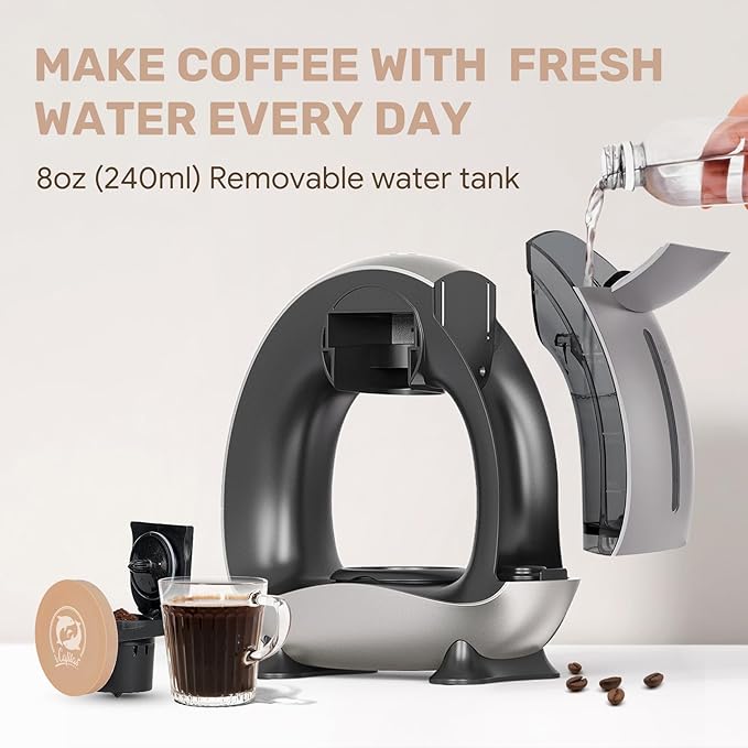 2-in-1 Coffee Maker, Fast Brew in 1.5mins, Single Serve Coffee Machine Compatible with K-Cup Pods & Ground Coffee, 1400W 20s Preheat, Compact for Home,Small Place,Office & RV, 8oz,Dark Grey