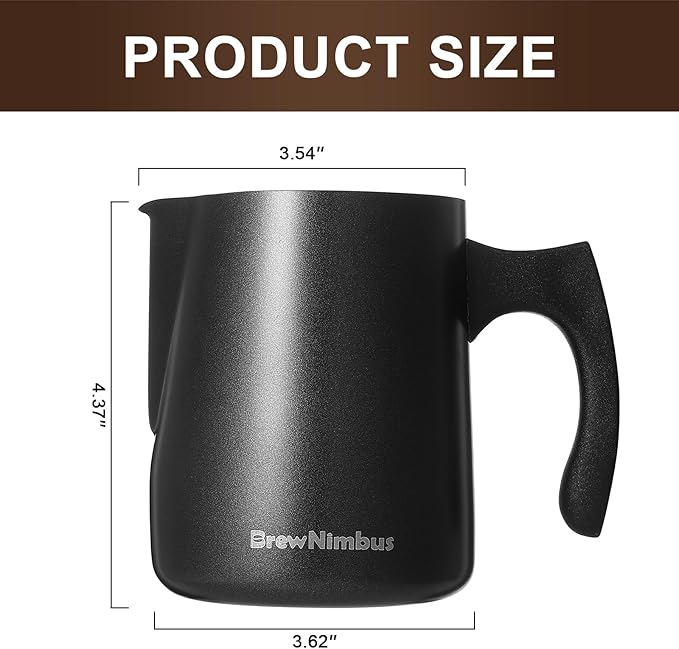 Milk Frothing Pitcher, 20oz/600ml Espresso Steaming Pitcher, Milk Frother Cup with Latte Art Pen, Stainless Steel Cappuccino Coffee Machine Accessories Barista Tools, Black