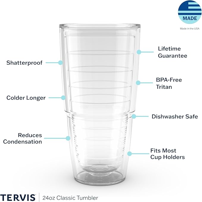 Tervis Clear & Colorful Tabletop Made in USA Double Walled Insulated Tumbler Travel Cup Keeps Drinks Cold & Hot, 24oz - 2pk, Red