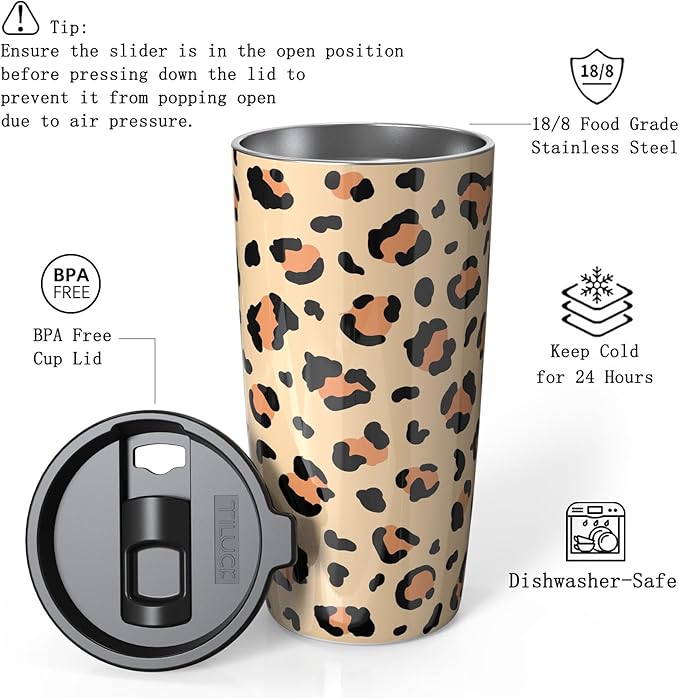 TILUCK 20 oz Tumbler with Lid, Vacuum Insulated Stainless Steel Coffee Mug, Double-Walled Travel Tumbler for Hot and Cold Drinks(Leopard, 20oz)