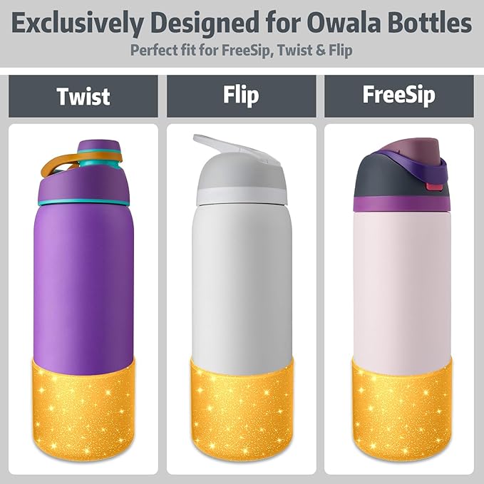 Silicone Boot for Owala 40oz Water Bottle – Anti-Slip Protective Cover, Bottle Boot, Base Cover Compatible with FreeSip, Sleeve for Stainless Steel Tumblers (Glitter Yellow, 40OZ)