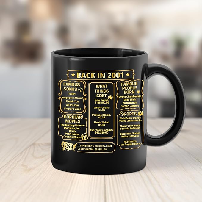QUPT 25th Birthday Gifts for Women Men, 25th Birthday Gifts for Him, 2001 Birthday Gifts for Women Men, 25 Years Old Gifts, 2001 Birthday Gifts for Her Him, 25th Birthday Presents Coffee Mug