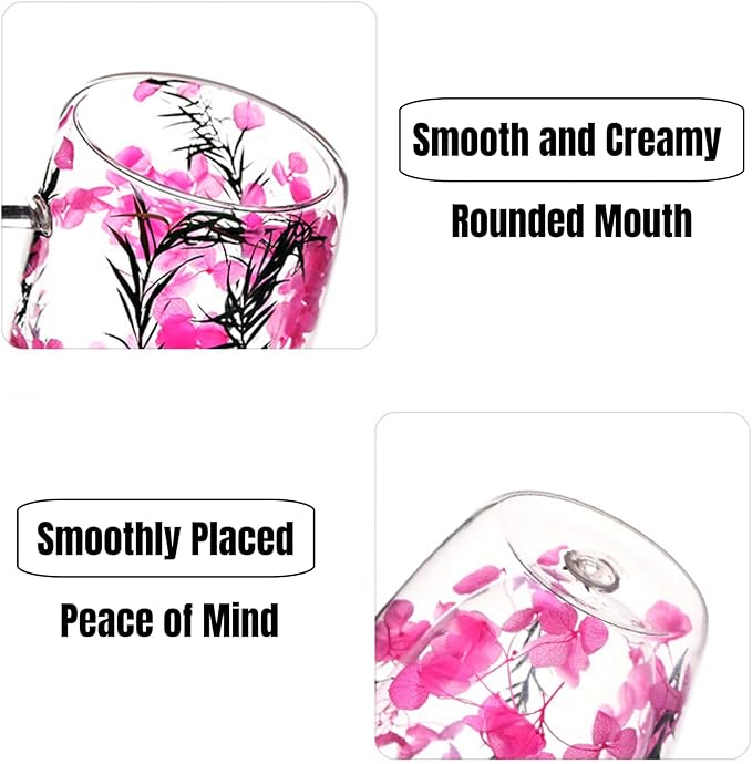 15.22oz, Double Wall Borosilicate Glass Coffee Mug with Heat-Resistant Handle, Insulated Flower Tea Cup, Multi-Color Options (pink,15.22oz)