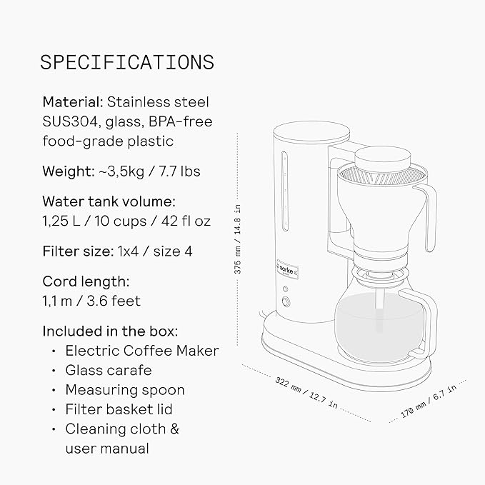 aarke Coffee Maker - Electric Drip Brewer with Automatic Drip-Stop, Glass Carafe, Brews Full Pot in Under 6 Minutes, SCA certified, Stainless Steel