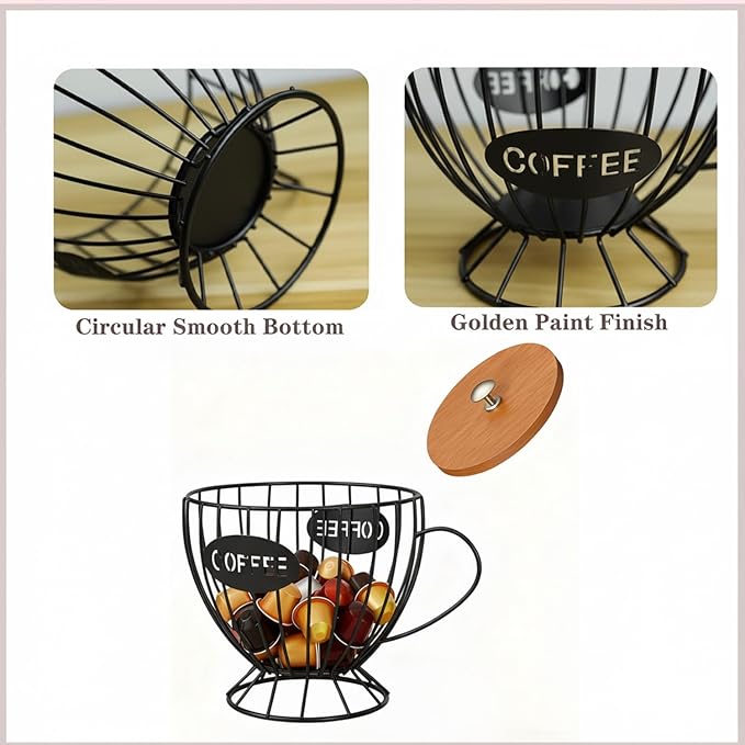 Coffee Pod Holder with Lid -Coffee Creamer Holder Large Capacity Holder for k Holder Organizer for Counter - Coffee Decor Station for Pods, Espresso, Capsules, Creamer, (Black-CC)