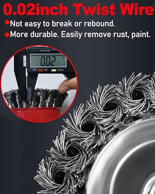 Rocaris 6 Pack Wire Wheel Cup Brush for Angle Grinder, 3 & 4 Inch Twisted Knotted & Coarse Crimped Cup Brush for Cleaning Rust, 5/8 -11 Inch Threaded Arbor