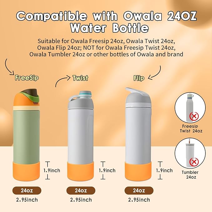 2PCS Silicone Water Bottle Boot, Compatible with Owala 24oz 32oz 40oz, Protective Anti-Scratch & Anti-Dent No Noise Sleeve Cover for FreeSip/Twist/Flip Water Bottles (Citrus Crush, 24oz)